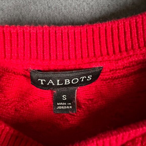 Talbots Sweater Womens Small Red Cashmere Blend Textured Yoke Knit Crewneck - Picture 3 of 8